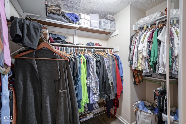 walk in closet with wood finished floors