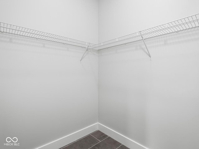 spacious closet featuring dark tile patterned floors