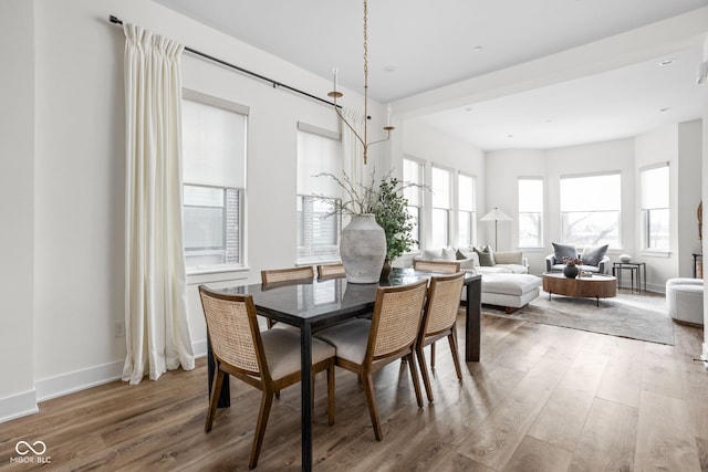 dining area featuring baseboards and wood finished floors