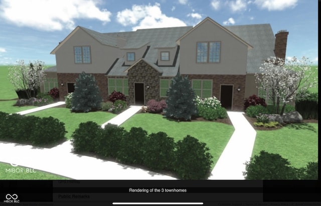 view of front of property featuring stone siding and a front lawn