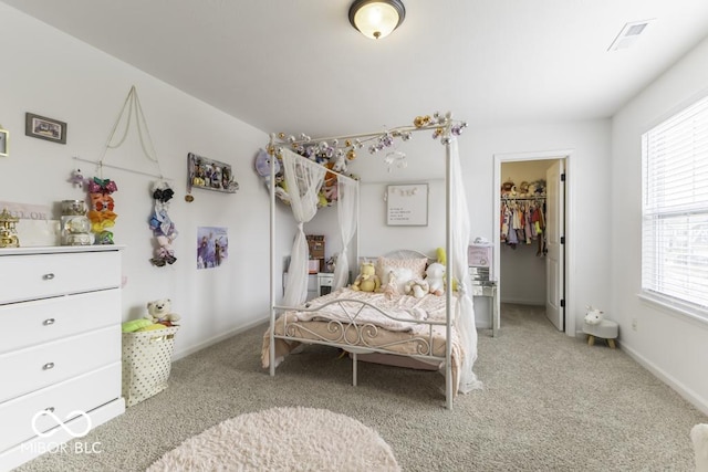 4078 Omaha Dr, Bargersville, IN 46106 - bedroom featuring visible vents, light carpet, a spacious closet, and baseboards
