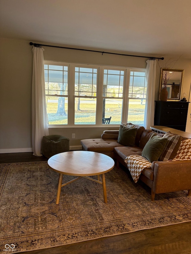 living room featuring baseboards and wood finished floors