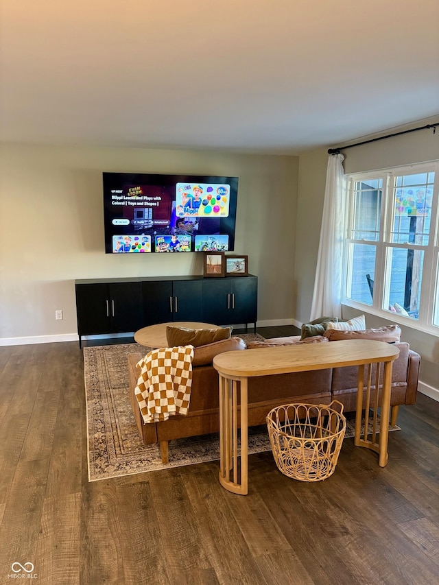 living area featuring wood finished floors and baseboards