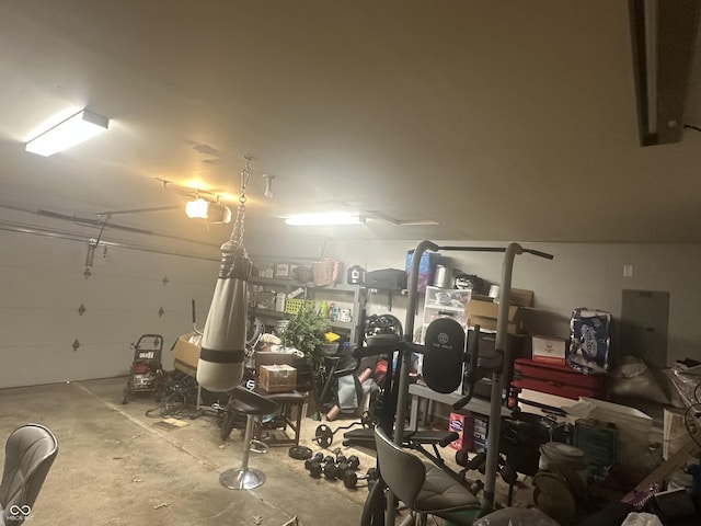 garage with a garage door opener