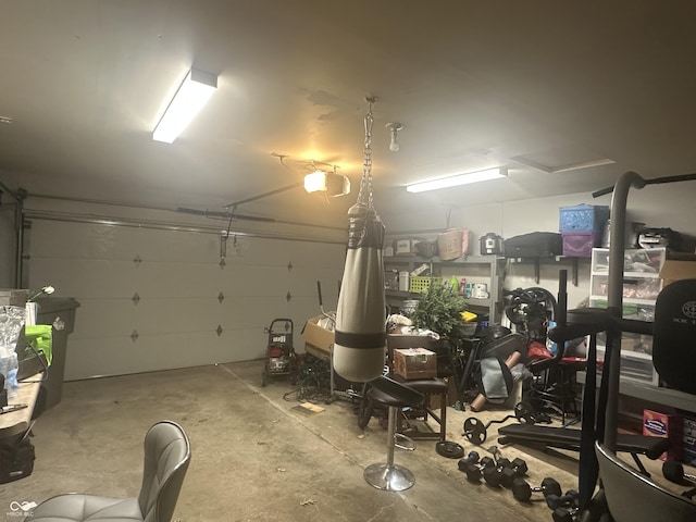 garage with a garage door opener