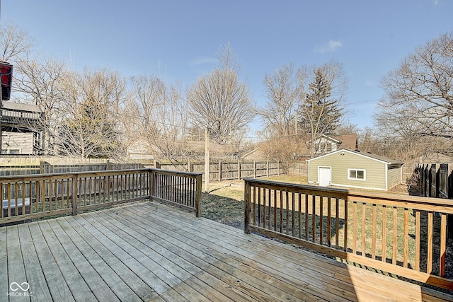 2308 Nowland Ave, Indianapolis, IN 46201 - wooden deck featuring a fenced backyard and an outbuilding