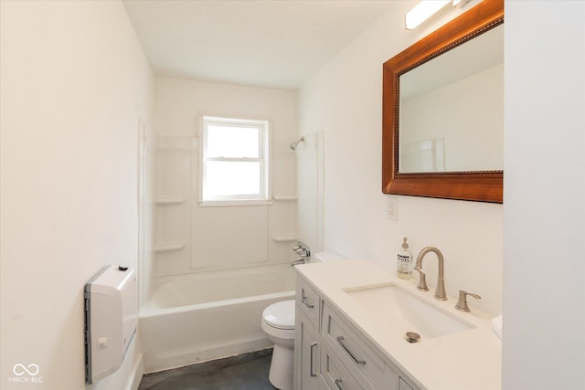 bathroom with shower / bathing tub combination, vanity, and toilet