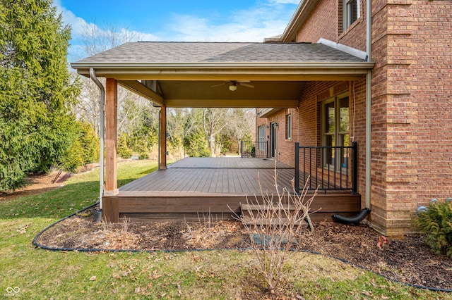 view of patio featuring a ceiling fan and a wooden deck