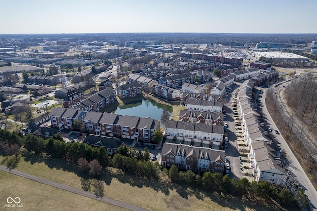 bird's eye view with a residential view and a water view