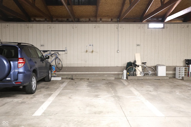 parking garage with wooden walls