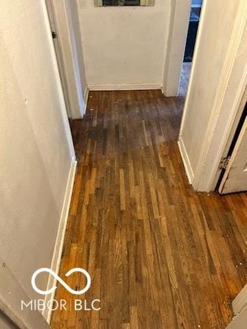 hallway with hardwood / wood-style flooring