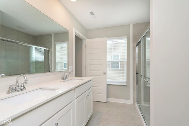 1231 Langham St, Avon, IN 46123 - full bath featuring visible vents, tile patterned flooring, a shower stall, and a sink