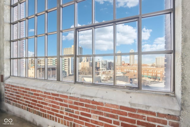 details with a view of city and brick siding