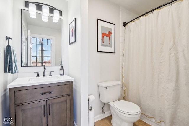 bathroom with tile patterned floors, toilet, and vanity