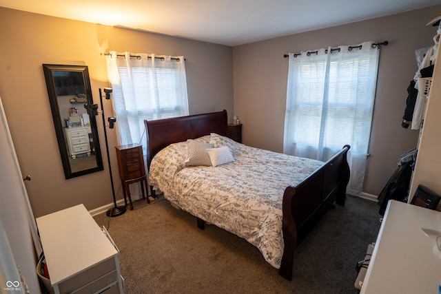 carpeted bedroom with multiple windows and baseboards