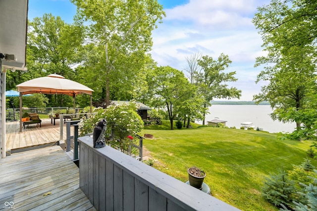 7600 N Blue Heron Dr, Unionville, IN 47468 - deck with a gazebo, a water view, and a lawn