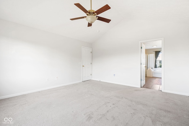 11866 Weathered Edge Dr, Fishers, IN 46037 - unfurnished room featuring light colored carpet, a ceiling fan, baseboards, and high vaulted ceiling