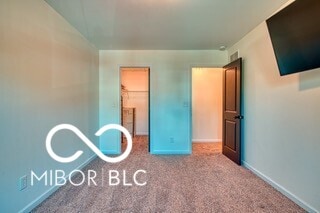 unfurnished bedroom featuring carpet floors, baseboards, and a walk in closet