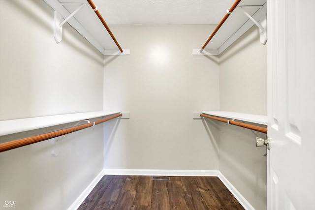 walk in closet with visible vents and dark wood-type flooring