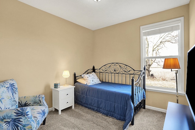 bedroom featuring multiple windows, carpet floors, and baseboards