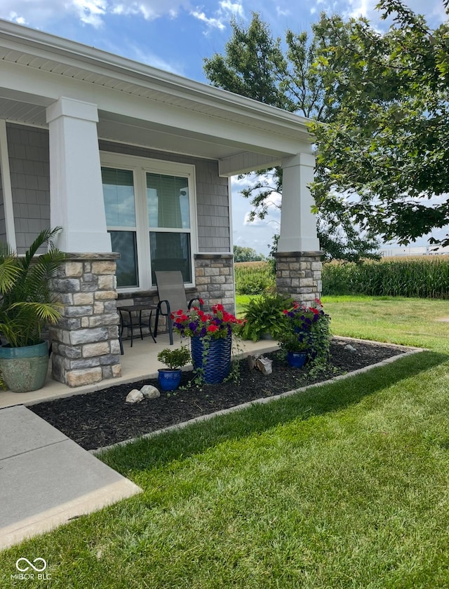 view of yard featuring covered porch