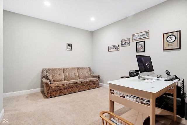 carpeted home office with baseboards and recessed lighting