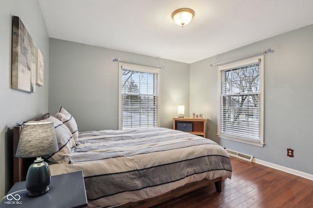 bedroom with visible vents, baseboards, and wood-type flooring