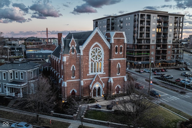 view of property at dusk