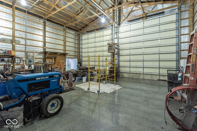 garage with metal wall