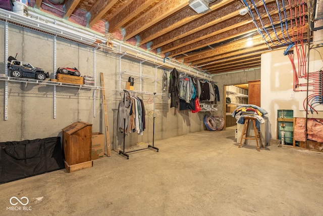 view of unfinished basement