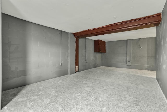 unfinished basement featuring concrete block wall