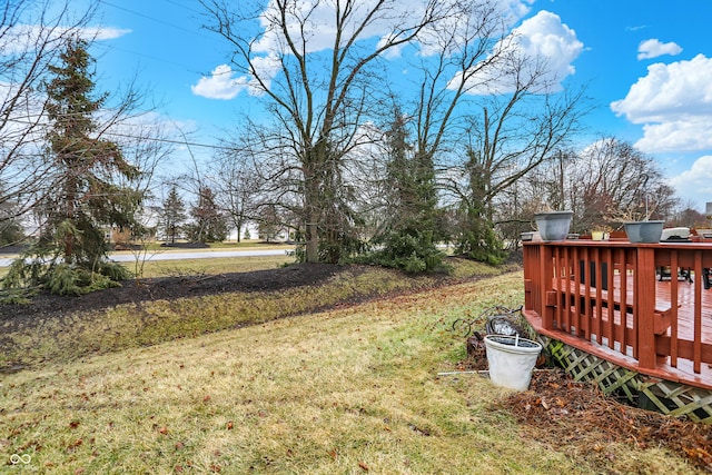 view of yard featuring a wooden deck