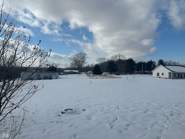 view of yard covered in snow