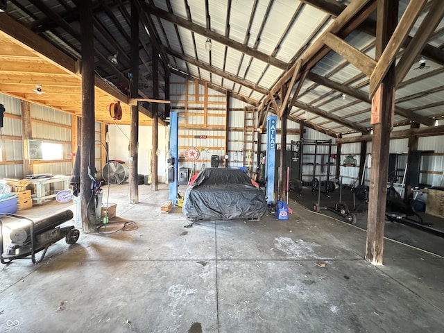 garage with metal wall