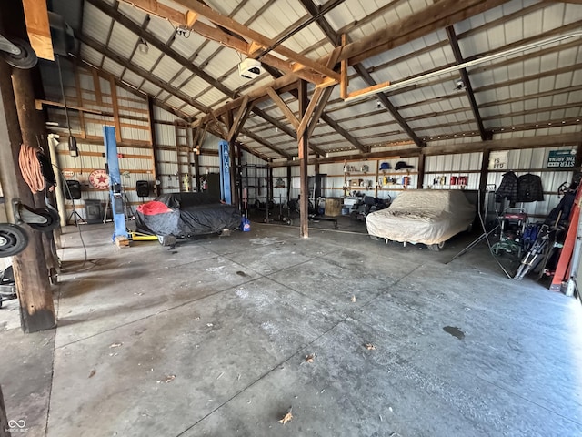 garage with metal wall