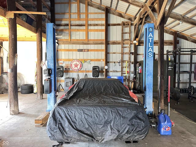 garage with metal wall