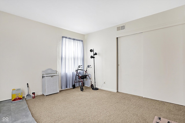 interior space with carpet floors and visible vents