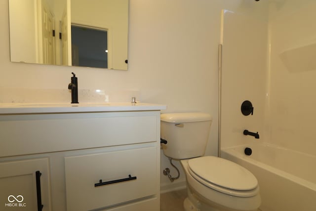 full bath featuring vanity, toilet, and bathing tub / shower combination