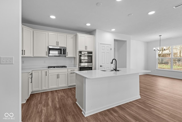 kitchen featuring visible vents, light countertops, a sink, and appliances with stainless steel finishes