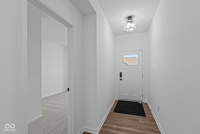 entryway with baseboards and wood finished floors