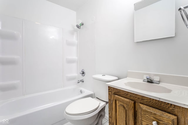 bathroom featuring shower / bathing tub combination, vanity, and toilet