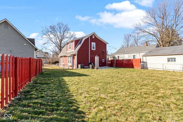 view of yard featuring cooling unit and a fenced backyard