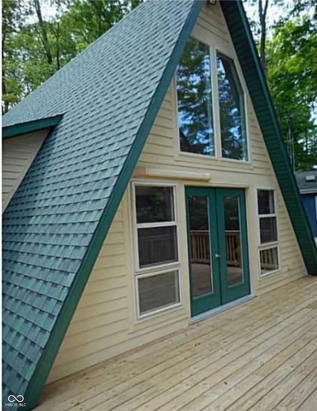 view of outbuilding featuring french doors