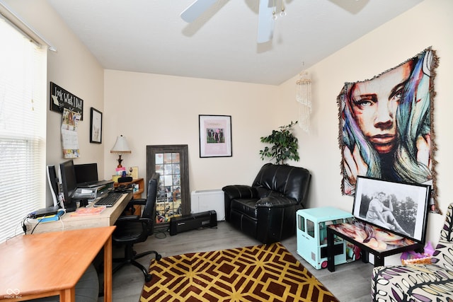 office with ceiling fan and wood finished floors