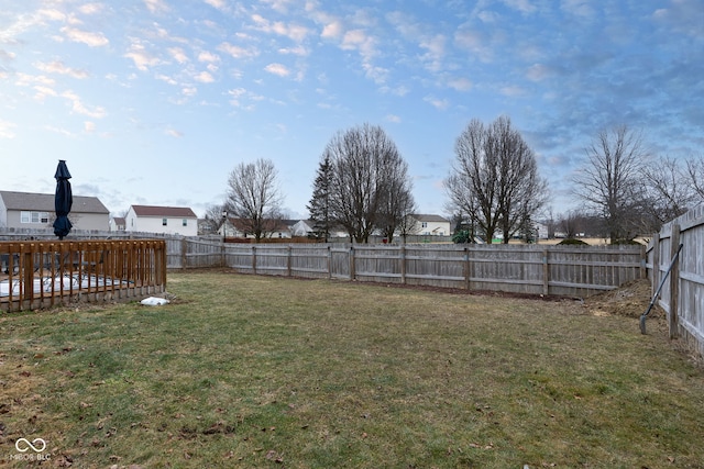 view of yard with a fenced backyard