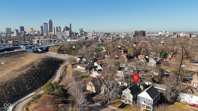 bird's eye view with a city view