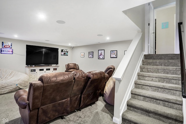 cinema room featuring carpet floors and recessed lighting