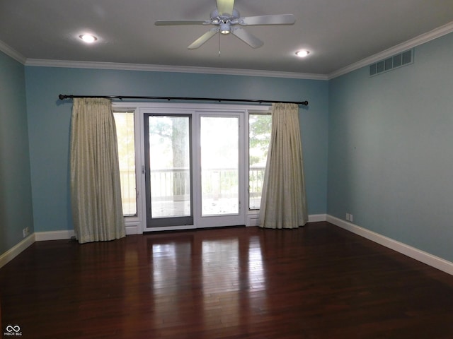 1229 E Tara Rd, Greensburg, IN 47240 - empty room featuring wood finished floors, crown molding, ceiling fan, and recessed lighting