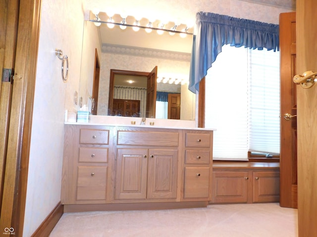 1229 E Tara Rd, Greensburg, IN 47240 - bathroom with wallpapered walls and vanity