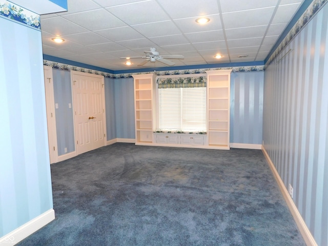1229 E Tara Rd, Greensburg, IN 47240 - spare room featuring wallpapered walls, dark colored carpet, ceiling fan, and recessed lighting